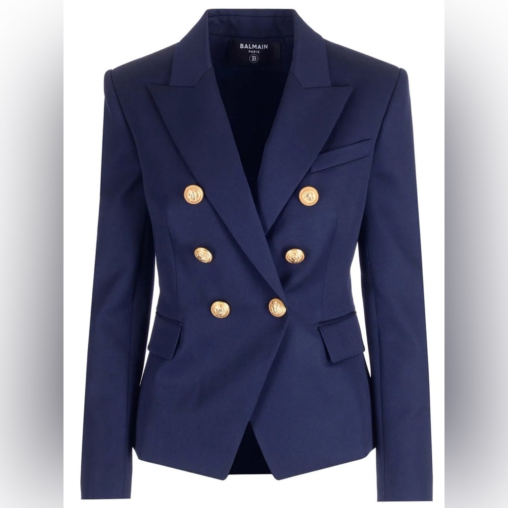 Good Condition Vintage Balmain Navy Blazer with gold buttons
